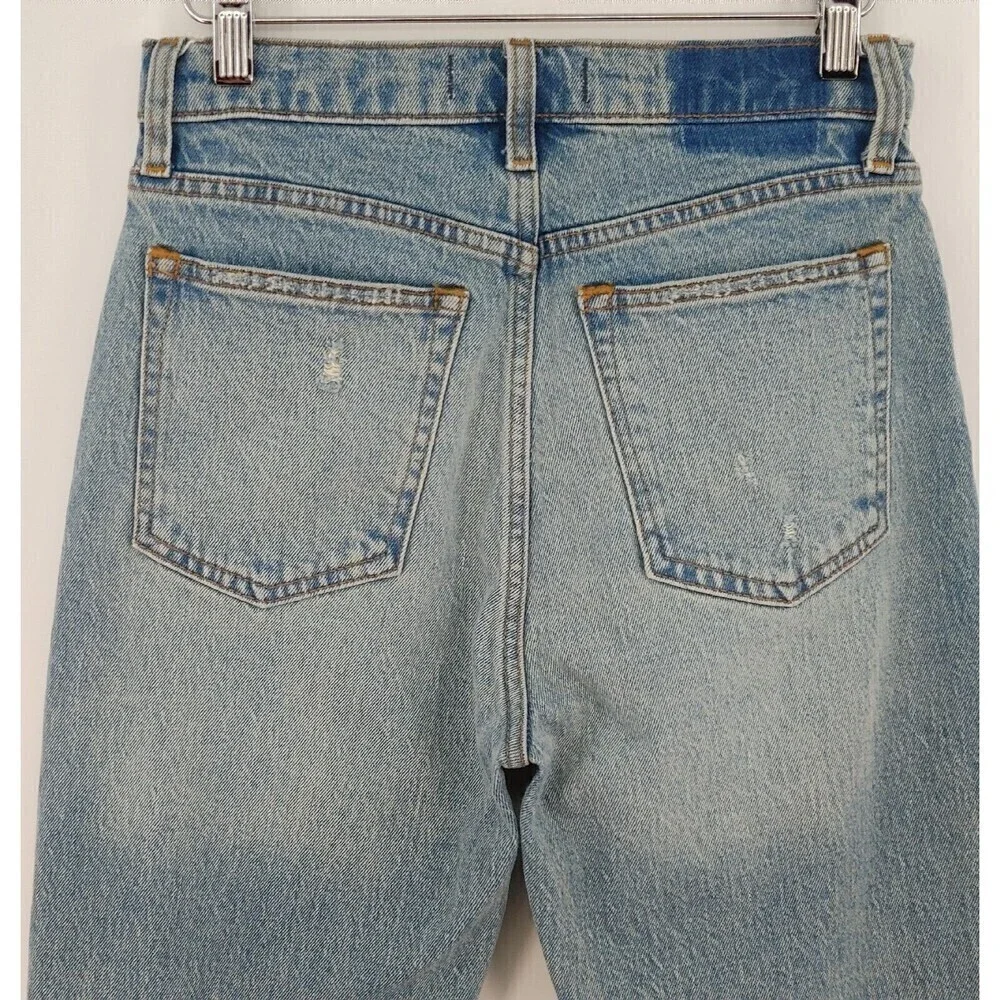 Abercrombie & Fitch High Rise Mom Jean Womens 26/2 S Blue Denim Short Distressed